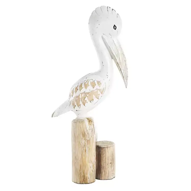 Statues & Figurines>Kirklands Home Coastal Pelican Wood Statue White
