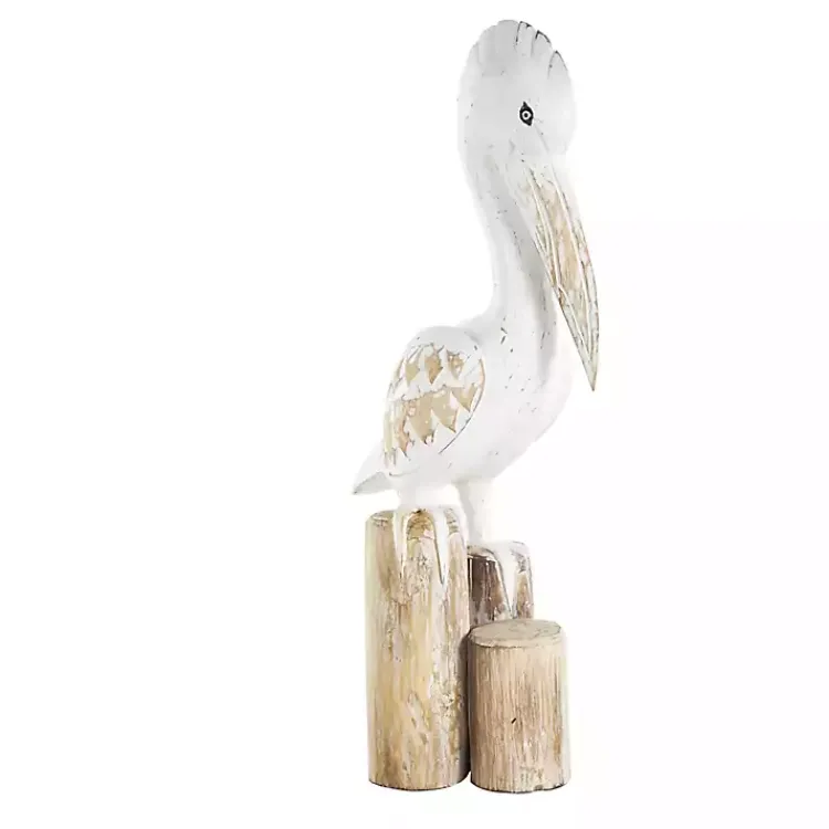 Statues & Figurines>Kirklands Home Coastal Pelican Wood Statue White