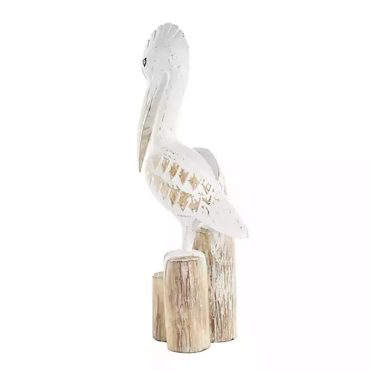 Statues & Figurines>Kirklands Home Coastal Pelican Wood Statue White