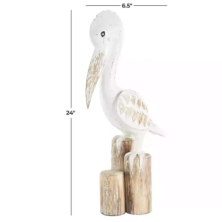 Statues & Figurines>Kirklands Home Coastal Pelican Wood Statue White