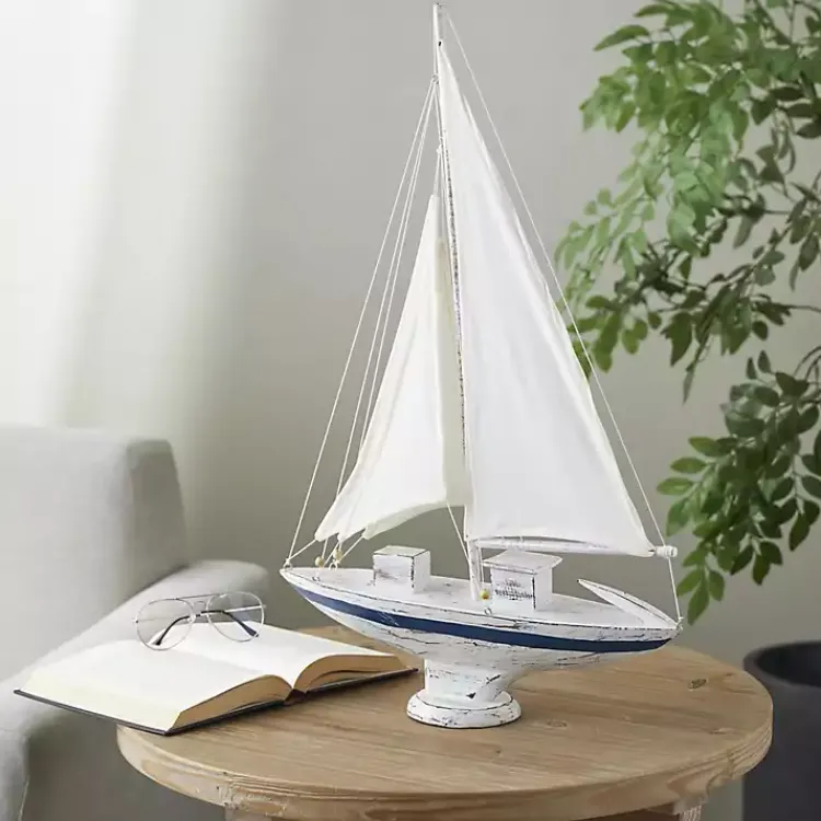 Statues & Figurines>Kirklands Home Coastal White and Blue Sailboat Statue