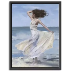 Kirklands Home Coastal Woman in Dress Framed Canvas Art Print New