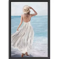 Kirklands Home Coastal Woman in White Framed Canvas Art Print Hot