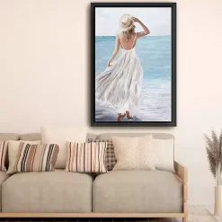 Kirklands Home Coastal Woman in White Framed Canvas Art Print Hot