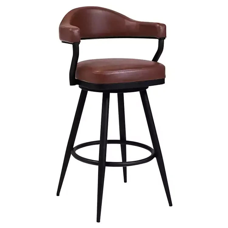 Kirklands Home Coffee Faux Leather Justin Swivel Counter Stool Brown New