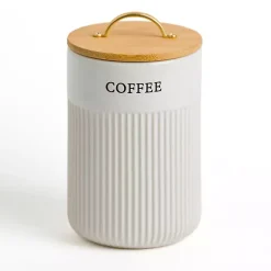 Kirklands Home Coffee Ribbed Ceramic Canister Ivory Best