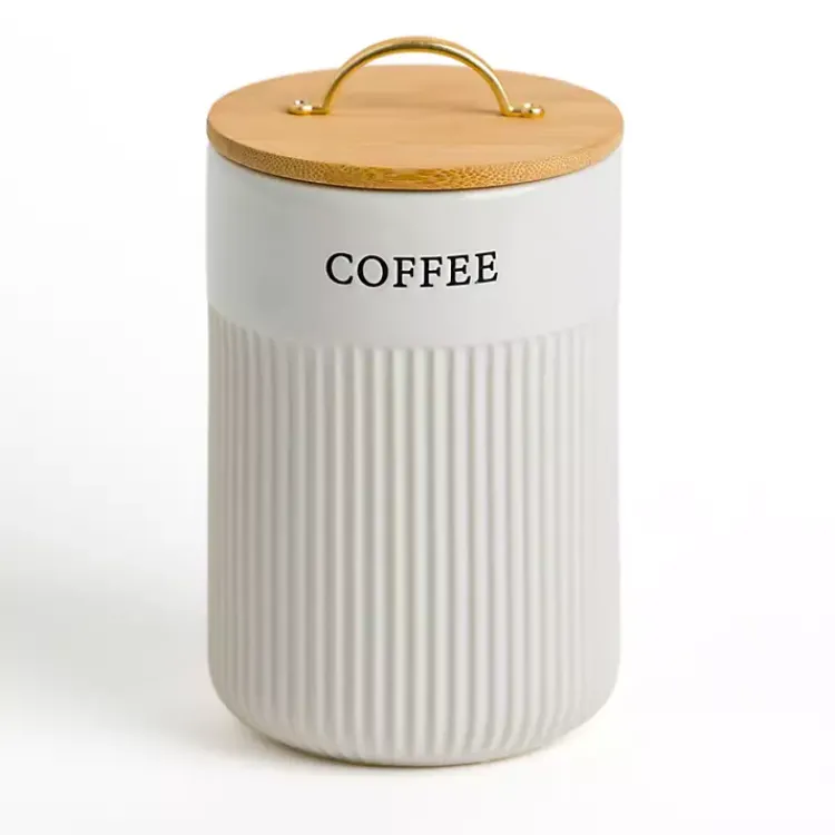 Kirklands Home Coffee Ribbed Ceramic Canister Ivory Best