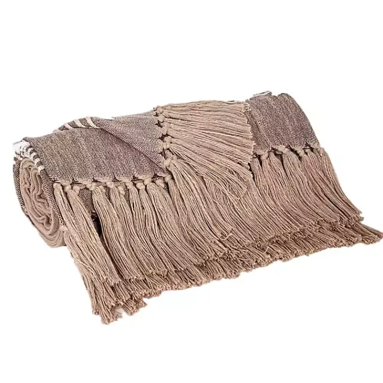 Blankets & Throws>Kirklands Home Coffee Slub Striped Tassel Throw Brown