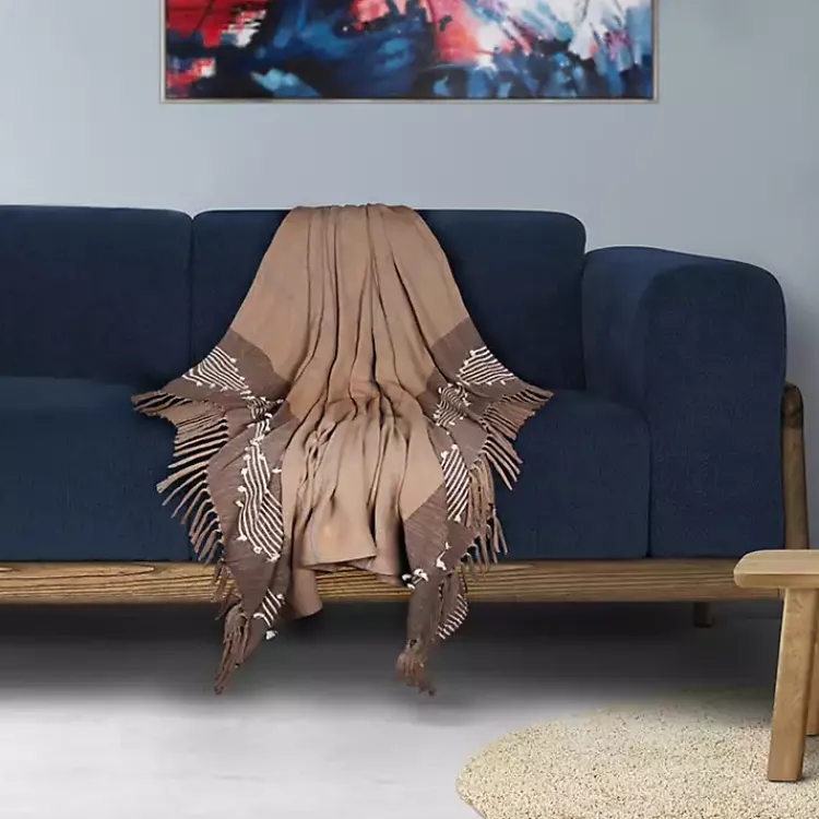 Blankets & Throws>Kirklands Home Coffee Slub Striped Tassel Throw Brown