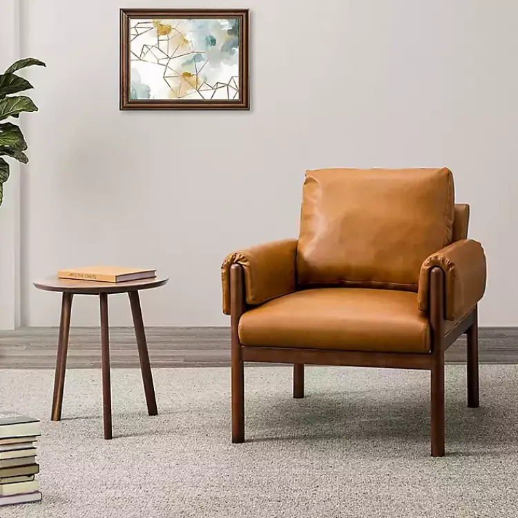 Kirklands Home Cognac Faux Leather and Wood Accent Chair Tan Hot