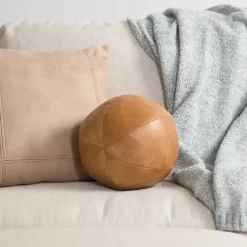 Pillows>Kirklands Home Cognac Faux Leather Sphere Pillow Brown