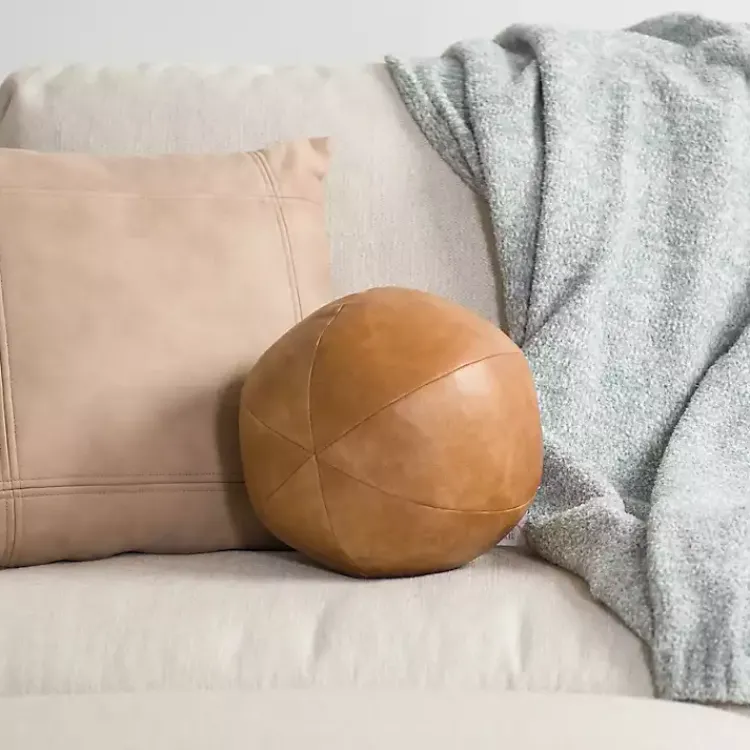 Pillows>Kirklands Home Cognac Faux Leather Sphere Pillow Brown