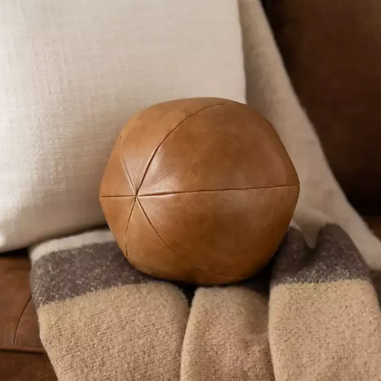 Pillows>Kirklands Home Cognac Faux Leather Sphere Pillow Brown