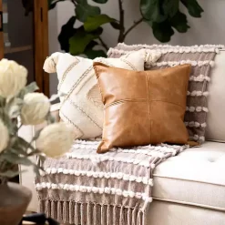 Pillows>Kirklands Home Cognac Faux Leather Throw Pillow Brown