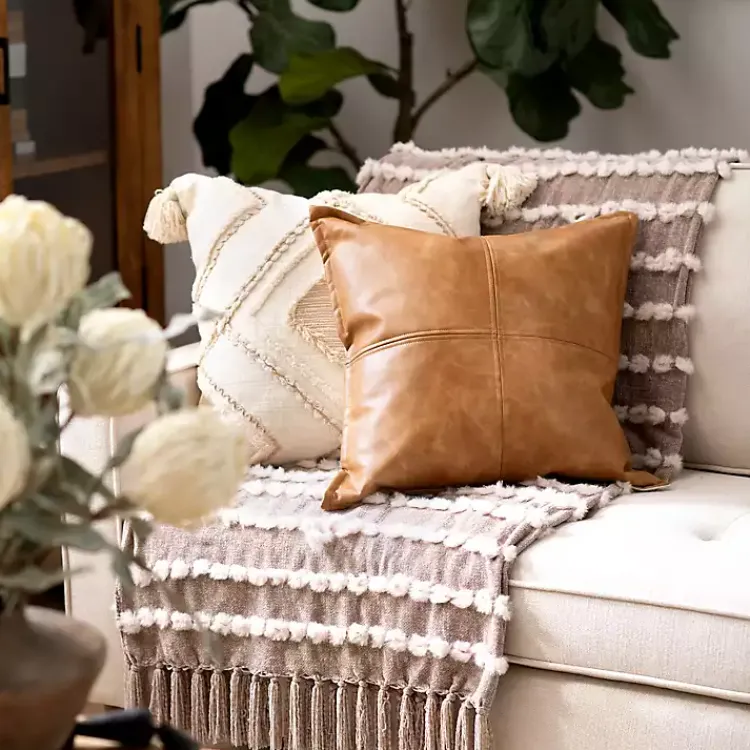 Pillows>Kirklands Home Cognac Faux Leather Throw Pillow Brown