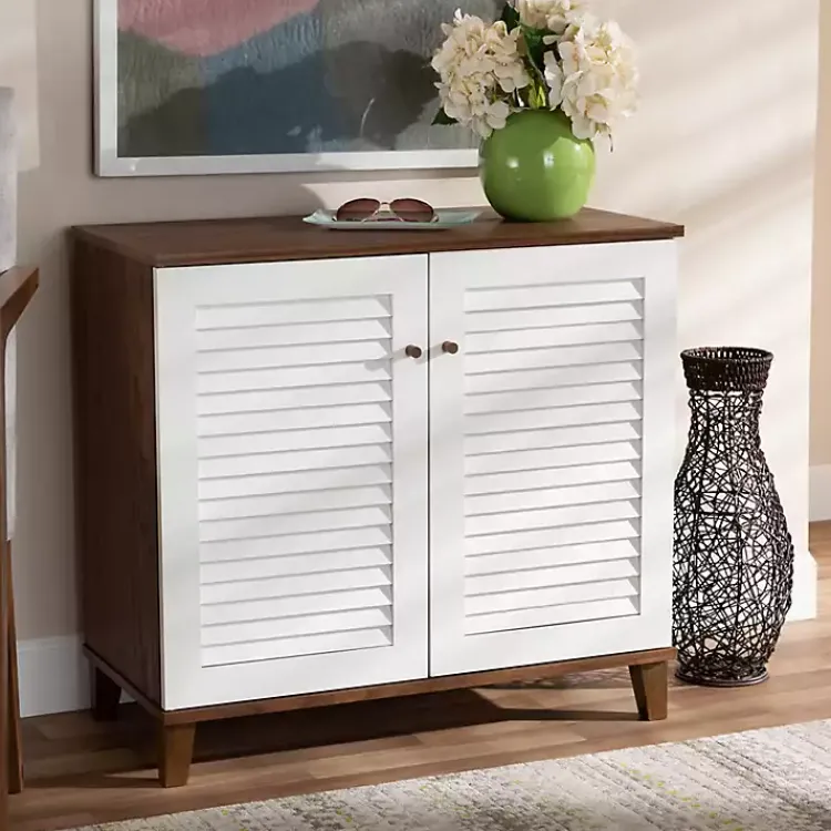 Kirklands Home Collier Two-Tone Slatted Shoe Storage Cabinet Outlet