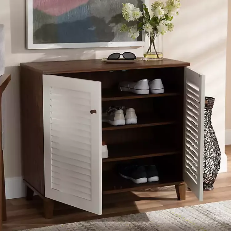 Kirklands Home Collier Two-Tone Slatted Shoe Storage Cabinet Outlet