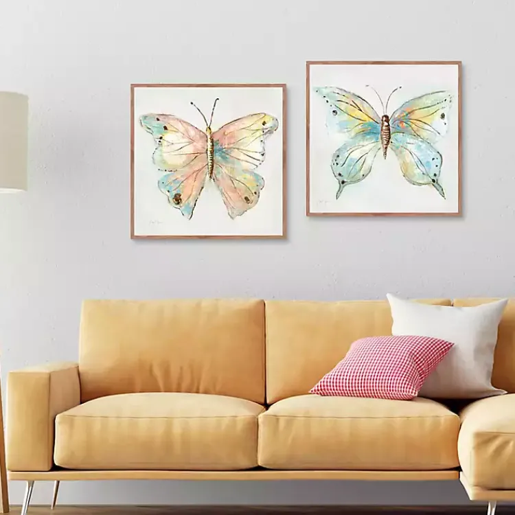 Kirklands Home Colorful Butterfly Framed Canvas Prints, Set of 2 Multi Clearance
