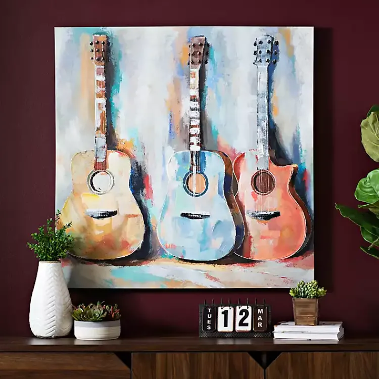 Kirklands Home Colorful Guitars Canvas Art Print Multi New