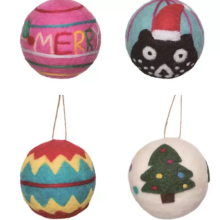 Christmas Ornaments>Kirklands Home Colorful Tufted Christmas Tree Ornaments, Set of 4