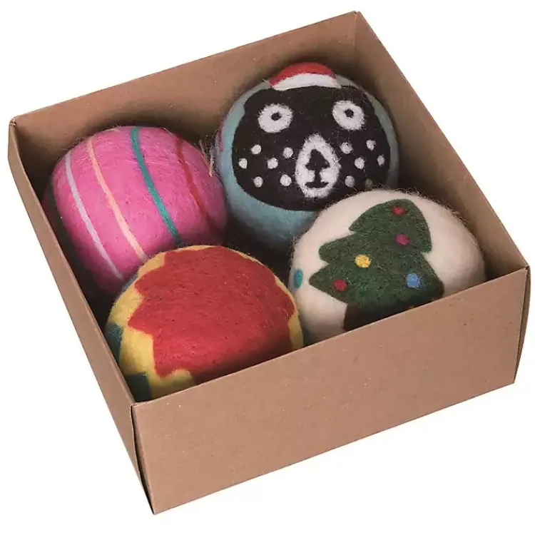 Christmas Ornaments>Kirklands Home Colorful Tufted Christmas Tree Ornaments, Set of 4