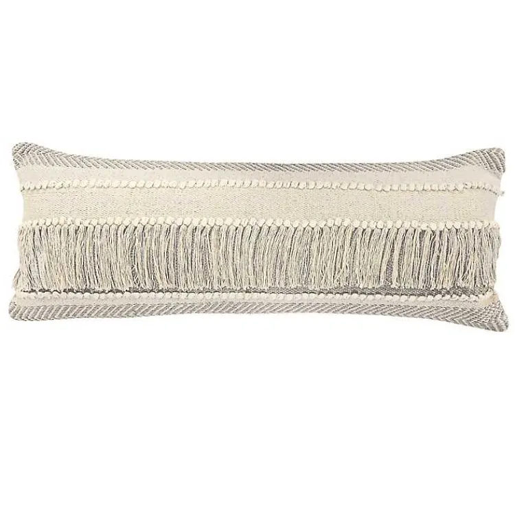 Pillows>Kirklands Home Comfort Beige Knots & Fringe Lumbar Pillow