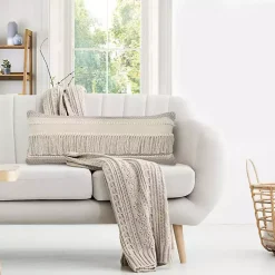 Pillows>Kirklands Home Comfort Beige Knots & Fringe Lumbar Pillow