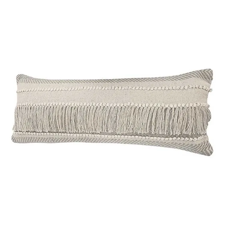 Pillows>Kirklands Home Comfort Beige Knots & Fringe Lumbar Pillow