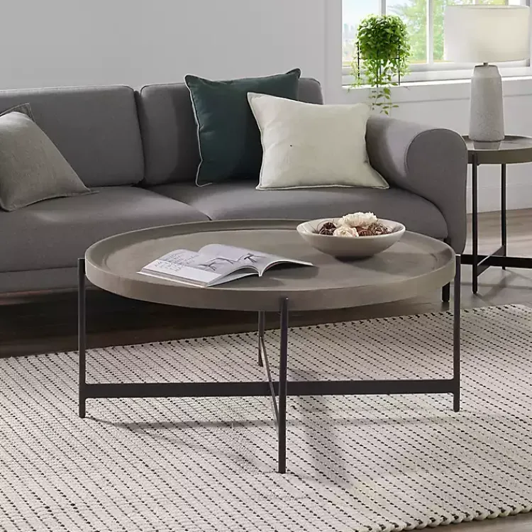 Kirklands Home Concrete Round Tray Top Coffee Table Outlet