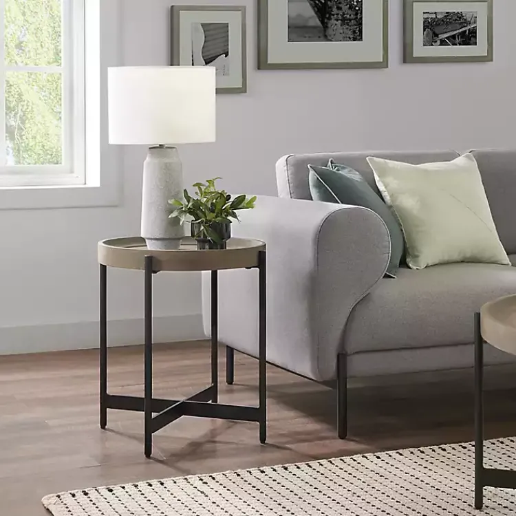 Kirklands Home Concrete Round Tray Top Side Table Gray Clearance