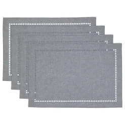 Kirklands Home Cool Laser-Cut Hemstitch Placemats, Set of 4 Gray New
