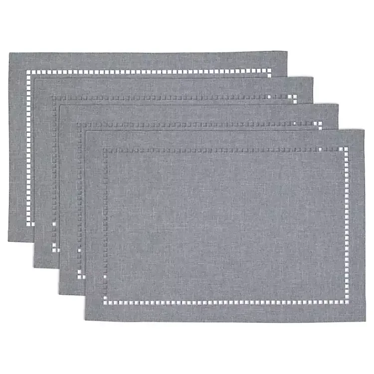 Kirklands Home Cool Laser-Cut Hemstitch Placemats, Set of 4 Gray New