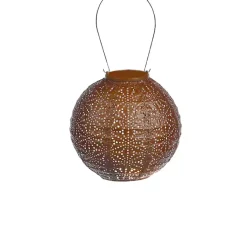 Kirklands Home Copper Sashiko Round Hanging LED Outdoor Lantern Brown Hot
