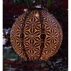 Kirklands Home Copper Sashiko Round Hanging LED Outdoor Lantern Brown Hot