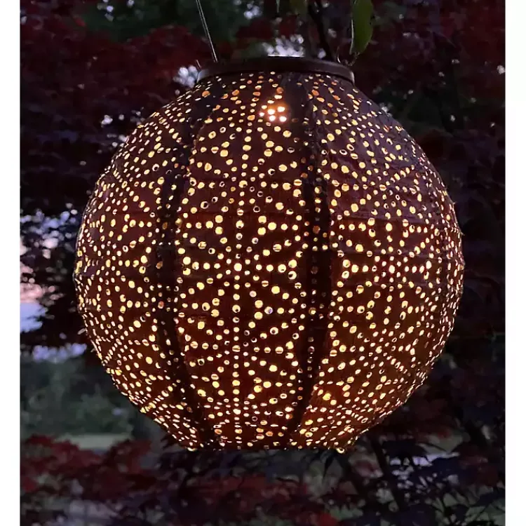 Kirklands Home Copper Sashiko Round Hanging LED Outdoor Lantern Brown Hot