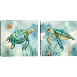 Kirklands Home Coral Bay Sea Turtle Canvas Art Prints, Set of 2 Blue Outlet