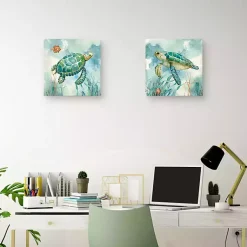 Kirklands Home Coral Bay Sea Turtle Canvas Art Prints, Set of 2 Blue Outlet