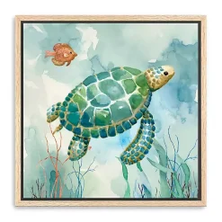 Kirklands Home Coral Bay Sea Turtle Framed Canvas Art Print New