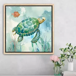 Kirklands Home Coral Bay Sea Turtle Framed Canvas Art Print New