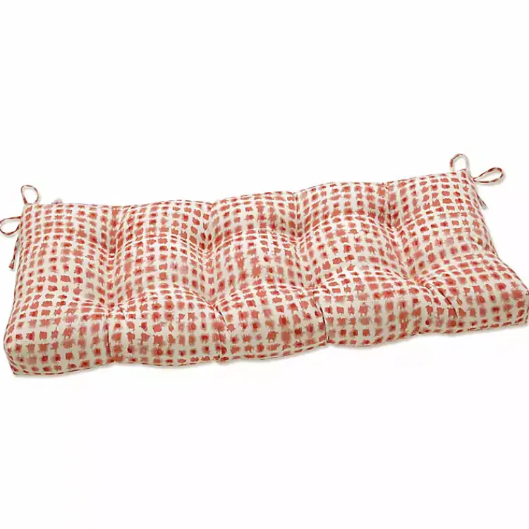 Kirklands Home Coral Checkered Outdoor Bench Cushion Outlet