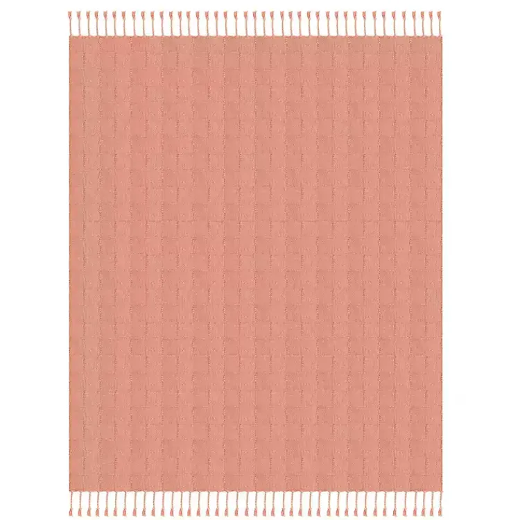 Blankets & Throws>Kirklands Home Coral Checkered Weave Fringe Throw Pink