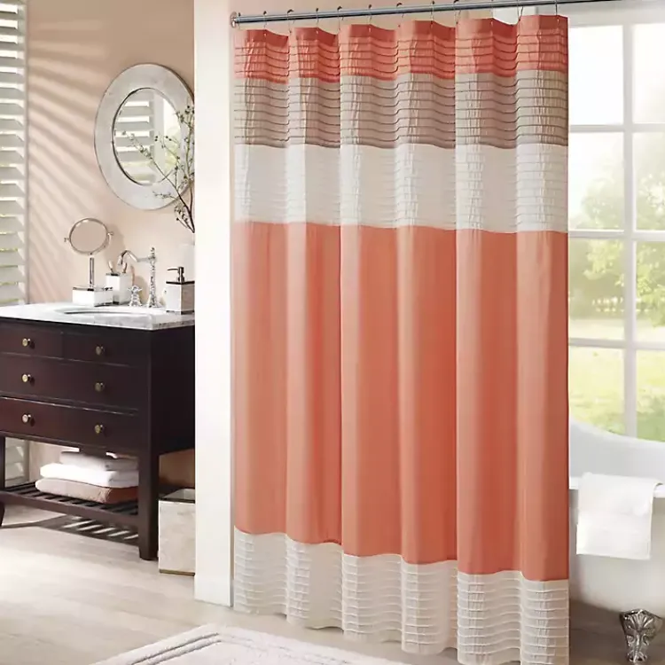 Kirklands Home Coral Colorblock Silky Shower Curtain Pink Online