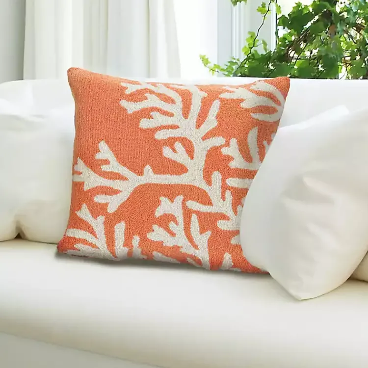 Kirklands Home Coral Ocean Flower Outdoor Accent Pillow Orange Hot