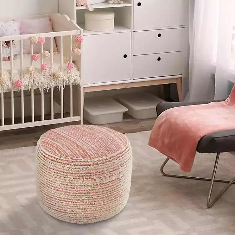 Poufs & Floor Cushions>Kirklands Home Coral Tropical Textured Distressed Pouf Pink