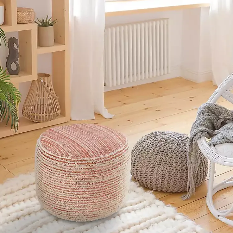 Poufs & Floor Cushions>Kirklands Home Coral Tropical Textured Distressed Pouf Pink