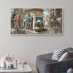 Kirklands Home Corner Cafe Framed Canvas Art Print Gray