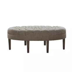 Kirklands Home Cory Tufted Beige Linen Ottoman Gray New