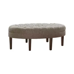 Kirklands Home Cory Tufted Beige Linen Ottoman Gray New