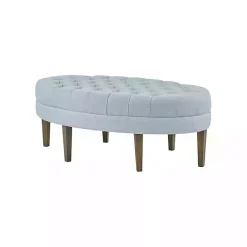 Kirklands Home Cory Tufted Dusty Linen Ottoman Blue Hot