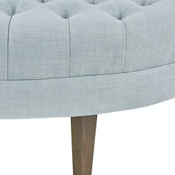 Kirklands Home Cory Tufted Dusty Linen Ottoman Blue Hot
